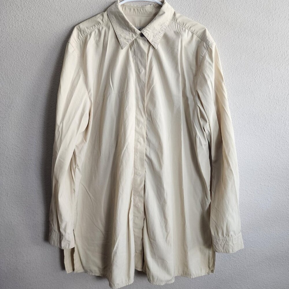 Marina Rinaldi Voyage Shirt Womens 21 Beige Snap Front Long Sleeve Made in Italy